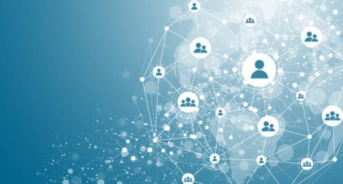 Global network connection concept. Big data visualization. Social network communication in the global computer networks. Internet technology. Business. Science. Vector illustration.